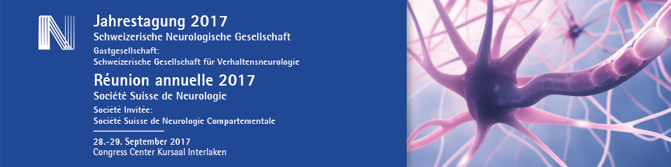 Bannière d'en-tête pour la conférence : Jahrestagung 2017 Schweizerische Neurologische Gesellschaft, Gastgesellschaften: Schweizerische Gesellschaft für Verhaltensneurologie. Celle-ci va de 28 septembre 2017 à 29 septembre 2017 dans Interlaken.